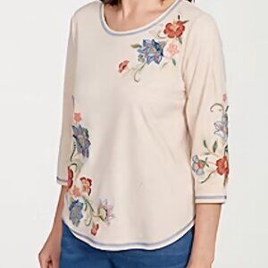 New Alfred Dunner El Paso Women Crew Neck 3/4 sleeve Medium Top